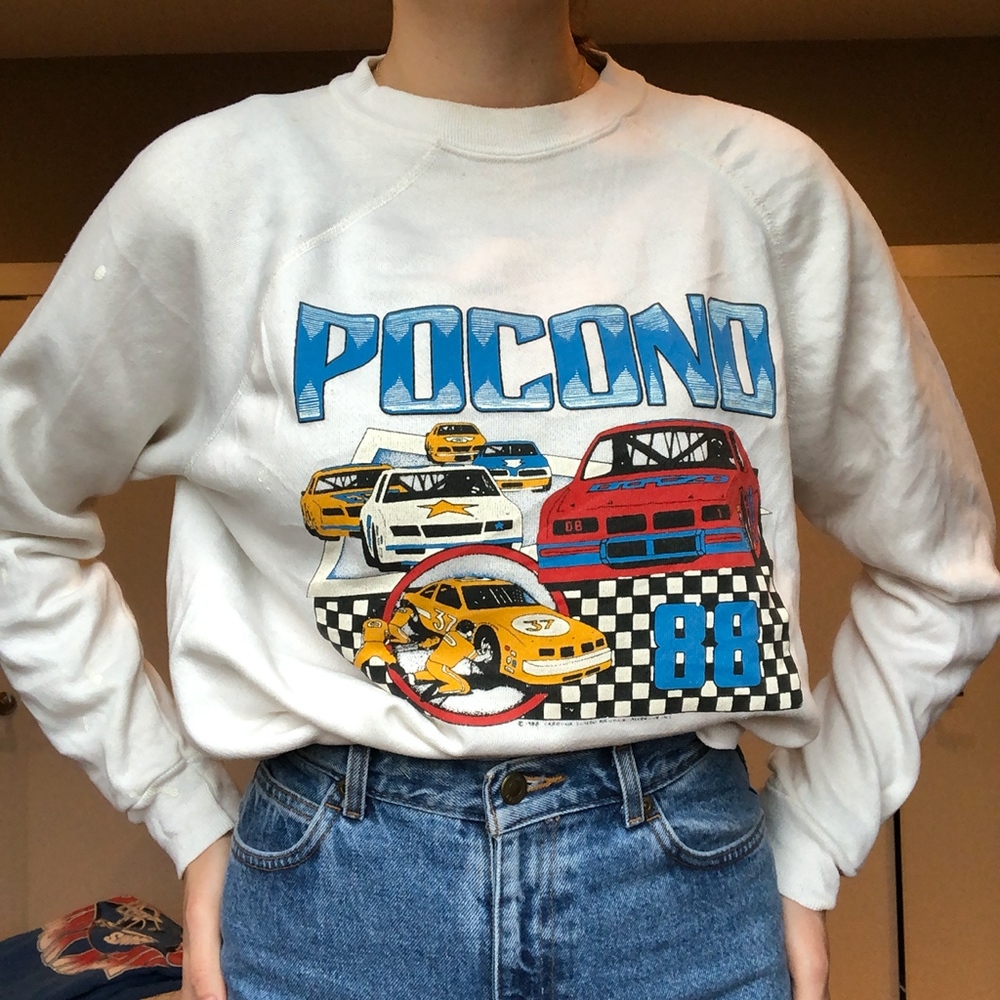 Vintage Pocono race car crew neck